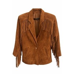 Vintage Comint Suede Fringe Western Cowboy Jacket Blazer Brown Size M